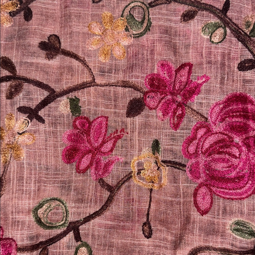 Embroidered Floral Scarf in Dusty Rose with Pink Accents - Picture 5 of 8
